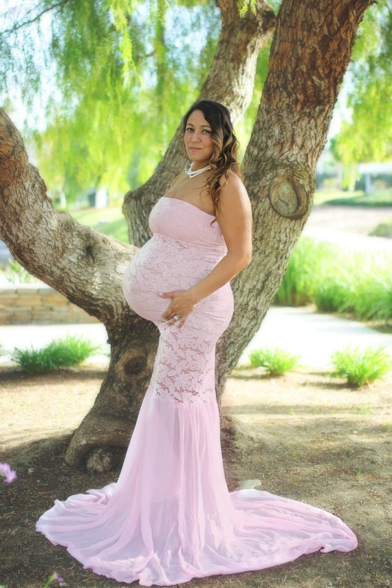Light Pink Lace Maternity Gown Mermaid Slim Fit