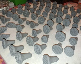 25 Clay STAMP Assortment- BISQUE earthenware TEXTURE stamps for Clay, Ceramics, pmc, fimo, dough, fondant, and more! Add some detail!