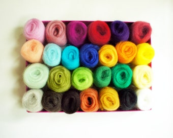 SALE - 24 colour Needle Felting Wool - Needle Felting Wool Platter- Wool Roving for Felting and Spinning - New Zealand Wool - Ready to Shiip