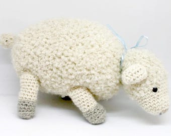 Crochet little sheep with blue bow