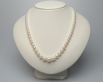AAAA White Pearl Necklace 18" Japanese Graduated Freshwater Pearl Necklace 5-9mm Necklace Pendant Mother's Day Gift Free Shipping
