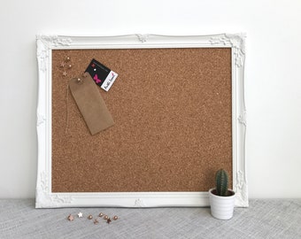 FRAMED PIN BOARD | White Framed Corkboard | White Ornate Framed Cork Board | Memo Board | Notice Board | Vision Board Framed Earring Display