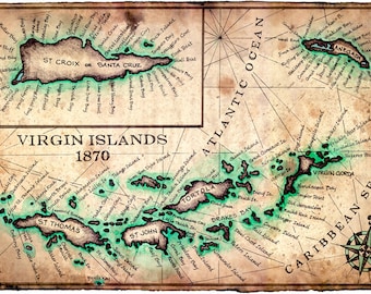 virgin islands map art print c1780 11 x 17 st