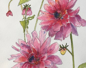 Dahlias - Original watercolor
