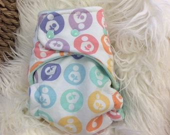 Because we love you Sale Pastel Rainbow Breastfeeding Logo with mint inner One Size Hybrid Fitted Cloth Diaper