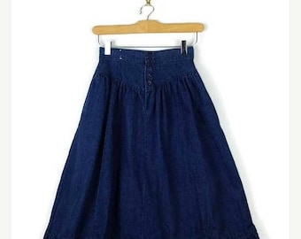 ON SALE Vintage Blue Denim flare Skirt from 1980's/W22