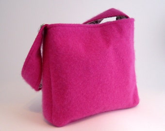 FELTED CASHMERE PURSE / Hot Pink & Super-soft (Ooak: One-Of-A-Kind ) Upcycled from Hot Pink Cashmere Sweater / Eco Friendly Gift #045