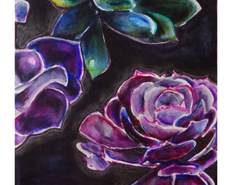 Succulents watercolor 9"x12" original