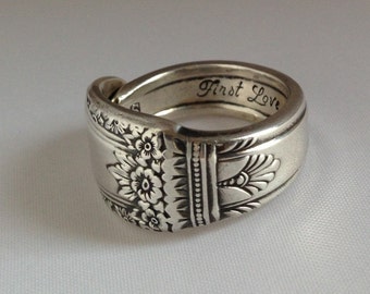 Spoon Ring Romantic "First Love" 1937 Size 5 to 15 Choose Your Size Vintage Silveplate