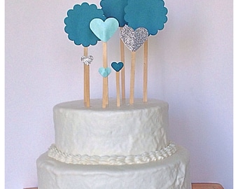 Teal and Silver Wedding Cake Picks