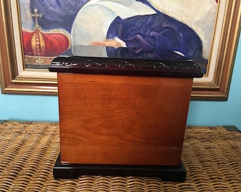 Wooden urn box would accommodate two lined mint unused