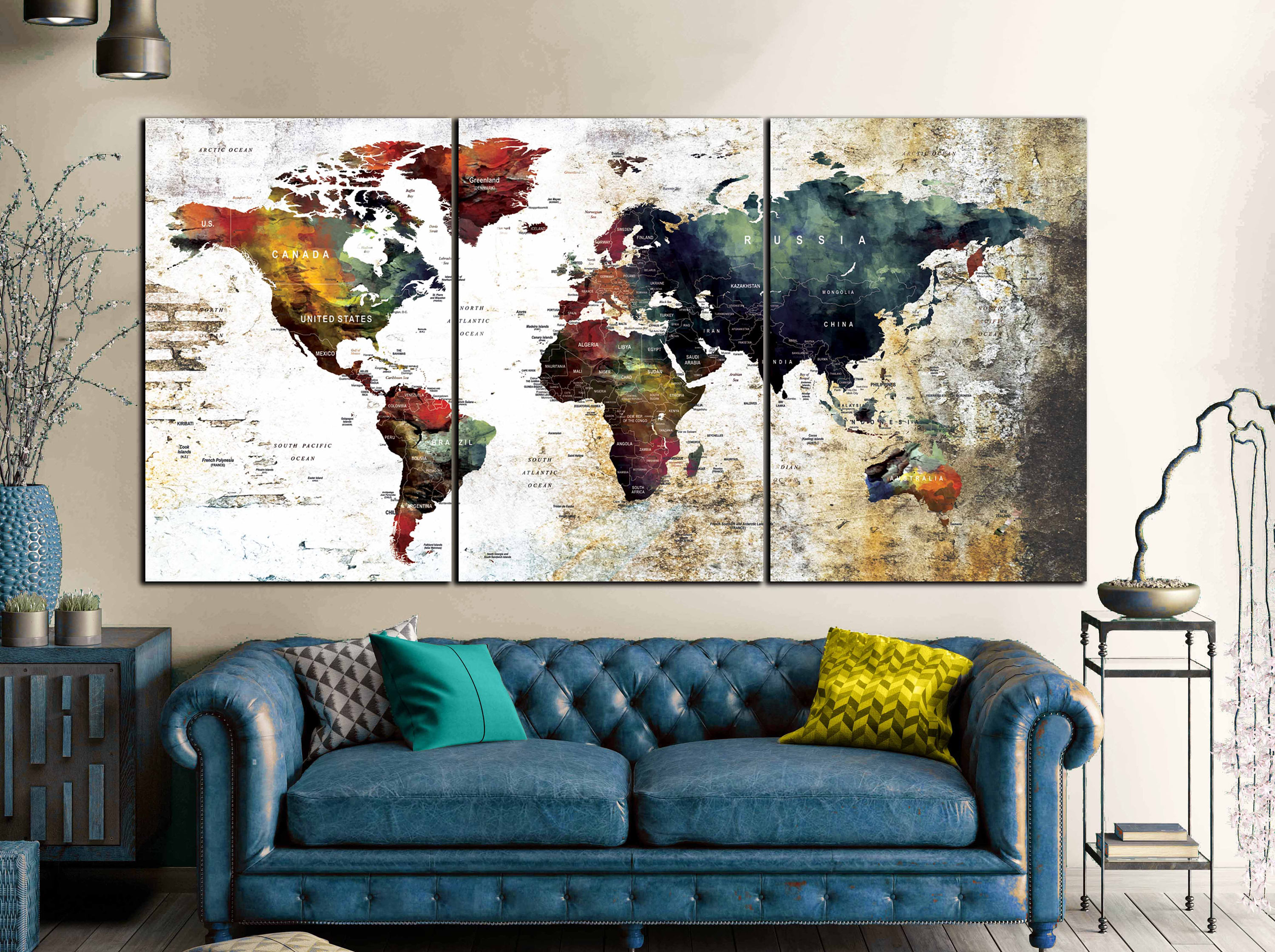 World Map Abstract World Map Wall Art World Map Art World Map Canvas