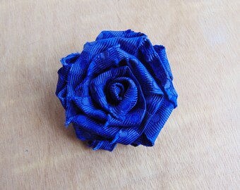 Upcycled Blue Rose Brooch, Fabric Flower Brooch