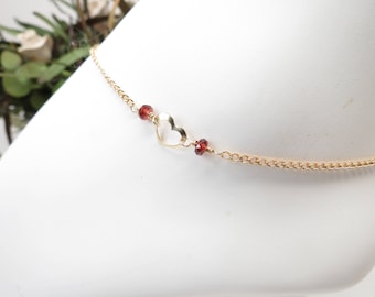 Heart Anklet, Birthstone Anklet In Gold Filled, 9-10.25 Inches Length, Custom Gemstone Anklet, Open Heart Jewelry