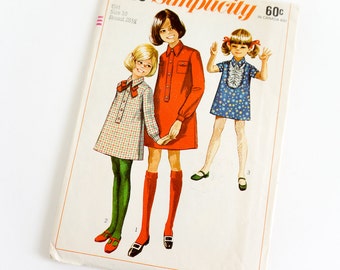 Vintage 1960s Girls Size 10 Shirt Dress Simplicity Sewing Pattern 7835 Complete / chest 28.5 waist 24.5