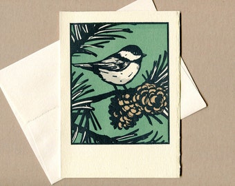 Chickadee Greeting Card - Saturn Press Chickadee Card - Great holiday card for a bird lover