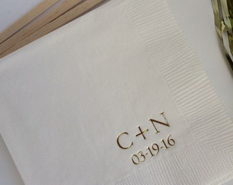 Personalized Napkins Printed Monogram Custom Paper Cocktail Luncheon Dinner Guest Towel Wedding Birthday Anniversary Metallic Gold Foil
