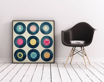 Vinyl Record Art, Music Wall Art, Retro Wall Decor - Vinyl Collection
