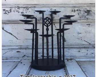 Large Wrought Iron Tiered Floor Pillar Candelabra - Iron Candelabra - Candelabra - Candle Holder - Pillar Candle Holder - Large Candelabra -