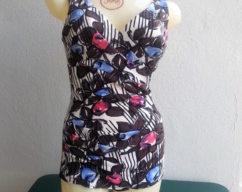 Maidenform floral print bathing suit vintage 50s 60s