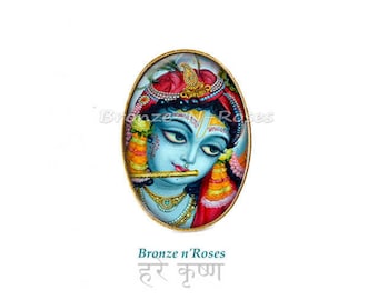 Ring * Krishna * blue India bronze Radha glass
