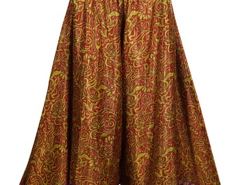 Upcycled Silk Sari Smocked High Waist Flare Flirty Divided Long Skirt Wide Leg Maxi Split Skirts