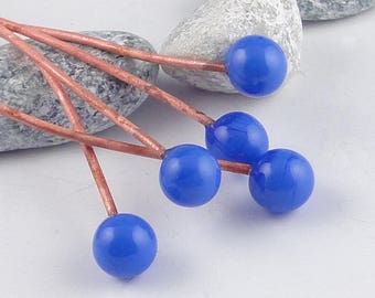 Lampwork Headpins (2), lampwork glass beads, Handmade Lampwork Glass Headpins, copper headpin, jewelry supplies, jewelry headpin, Blue