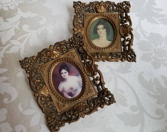 Vintage Woman Portrait Cameos Wall Art Prints By Cameo Creation In Ornate Gold Frames Set of 2 By Sir Thomas Lawrence, Blessington Conyngham