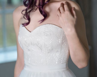 Heather - bridal corset / sweetheart neckline corset / corset top / brocade bridal corset top / off white white corset / bridal separates