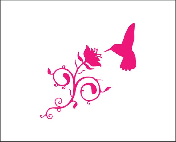 Humming bird and flower vinyl decal nectar decal cute nature