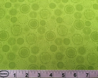 By The HALF YARD - Fall Fun By Stella Jean for Wilmington, #80695-777 Lime Circles, Tonal Green Medallions, Dots and Starburst on Green
