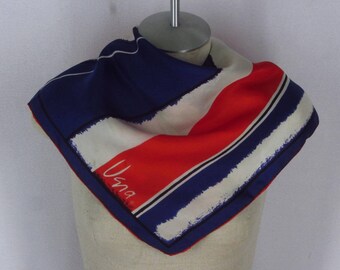 Vintage Vera Neumann Silk Scarf Red White Blue Abstract Stripes 22" Square
