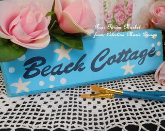 Beach Cottage Wood Wall Sign, Hand Painted Dark Aqua, Stenciled Words, Cottage Decor, Beach House Decor, Wall Decor Accent, ECS