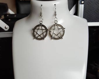 Pentagram fish hook dangle earrings