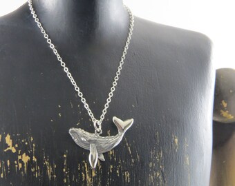 Sterling silver humpback whale necklace, whale necklace, baleen whale necklace, oceanographer necklace, ocean life, grey whale necklace