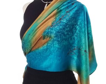 Golden Shoots - Luxury Hand Painted Silk Scarf