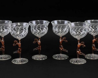 Rare Bimini Lausha- art deco wine glasses-set of 6 wine glasses-1930