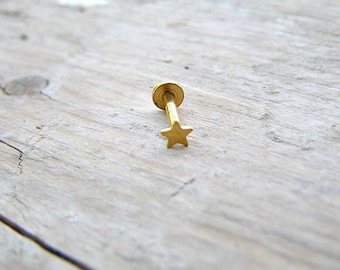 Tragus Stud , Cartliage Earring , Helix Piercing , Gold Star 16ga Stud , Single