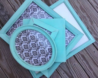 Key West Blue Frame Set of 5 / Oval & Mirror / Shabby Chic / Upcycled Painted Frames / Gallery Wall / Home Decor (CB11)