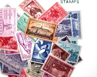 25 Unique Assorted Vintage Unused Postage Stamps - 3 cents each