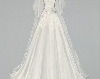 Front AND Back View - Custom Bridal/Wedding Gown Illustration/ Wedding Dress Sketch