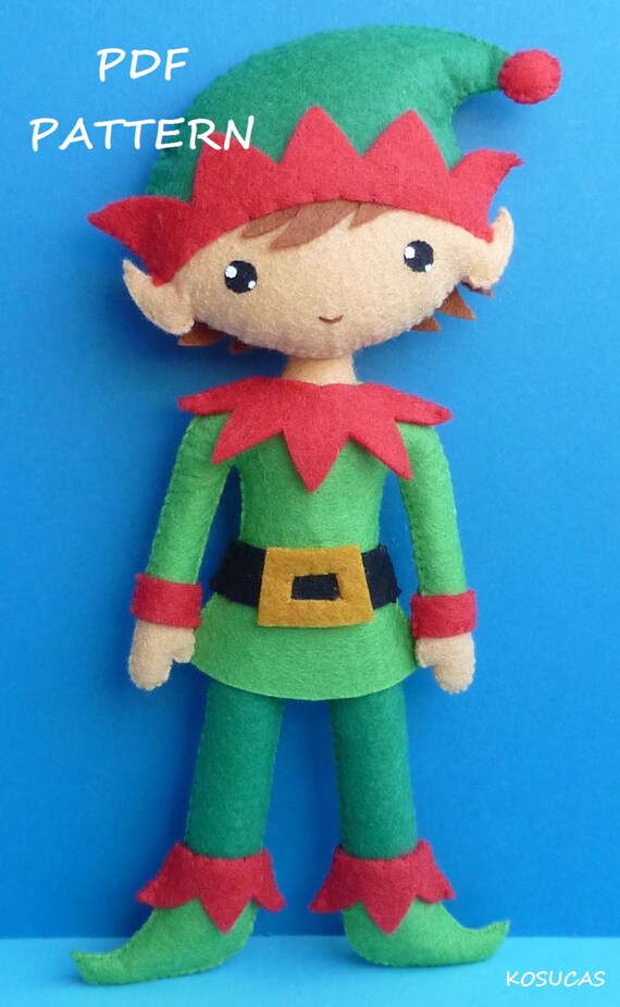 PDF sewing pattern to make a felt Christmas Elf.