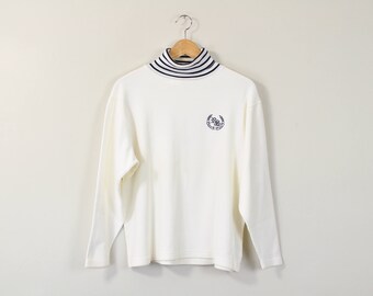 90s Minimal Turtleneck, 90s Striped Shirt, Simple Striped Top, Oversized 90s Shirt, Long Sleeve Shirt, Striped Turtleneck, Minimal Blouse