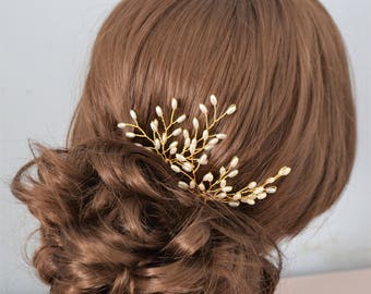 Pair of bridal seed pearl hair pins in either gold or silver pearl spray hairpins bridal hairpiece bridesmaid hair accessory headpiece