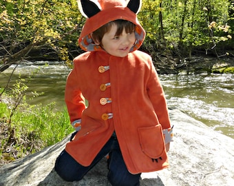 Fox Coat, Boys or Girls Winter Coat, Childrens Coat, Wild & Woolly Red Fox Jacket, Fleece Jacket for Kids