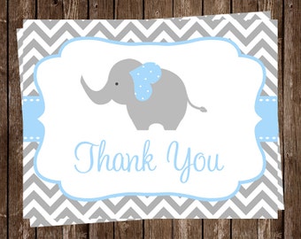 elephant thank you cards baby shower boys blue gray