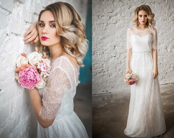 Lace wedding dress ,vintage wedding dresses, modest wedding dresses, 2 in 1