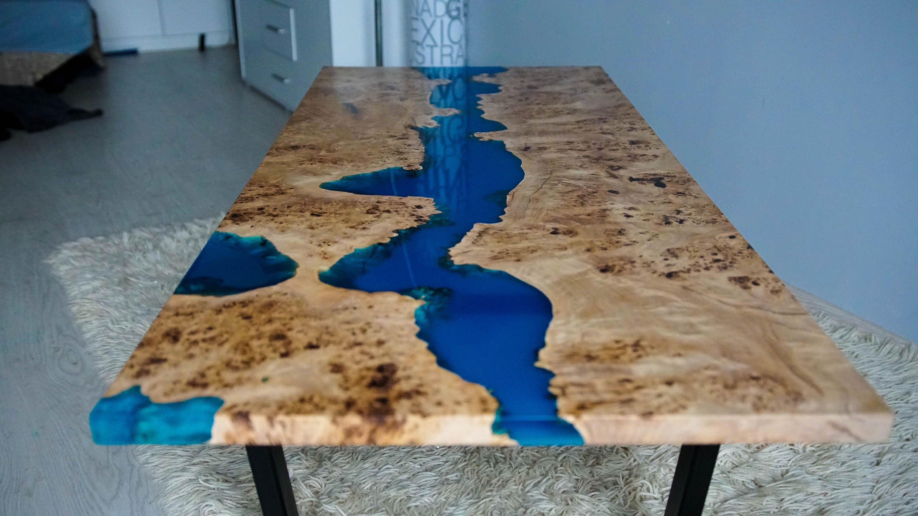 Live edge river blue epoxy coffee table
