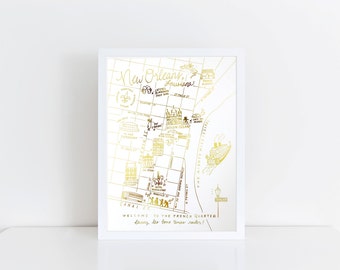 Gold Foil New Orleans, Louisiana Map Art Print