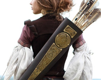 Archery Quiver Leather Bowman "Archeress" series etched brass
